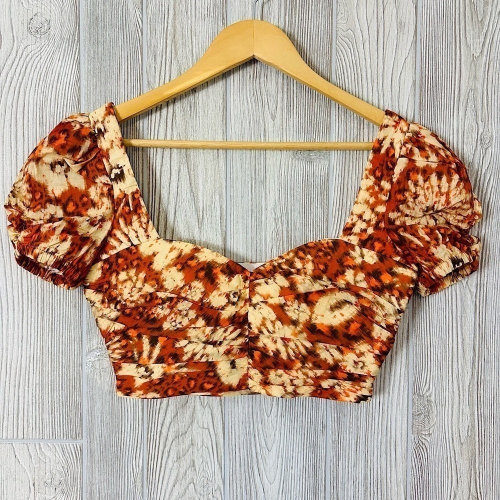 NEW! ZARA CROP TOP Womens Shirt Size XS Printed Ruched Short Sleeve